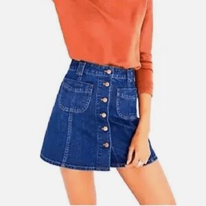 Madewell Denim Bottom Up Skirt Blue Patch Pockets Mini Skirt Women’s Size 6